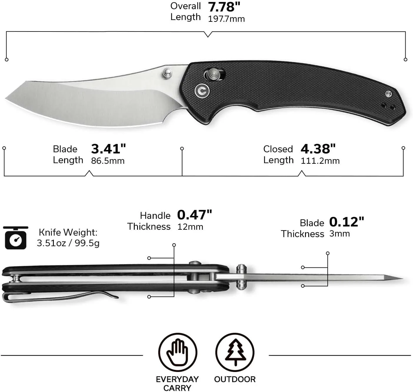 CIVIVI Sixgill Folding Pocket Knife for EDC, 3.41'' Blade