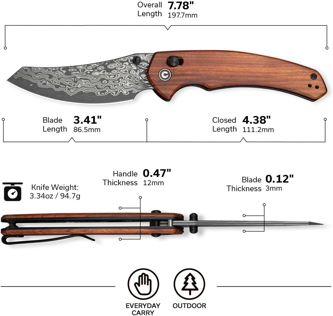 CIVIVI Sixgill Folding Pocket Knife for EDC, 3.41'' Blade