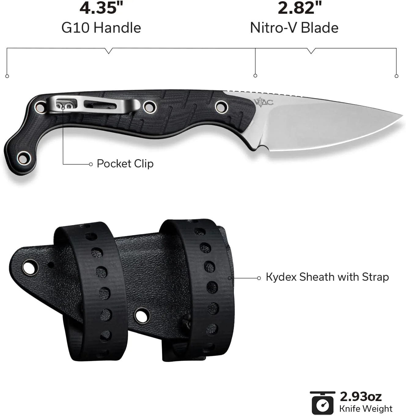 CIVIVI SOKN EDC Fixed Blade Knife with Kydex Sheath