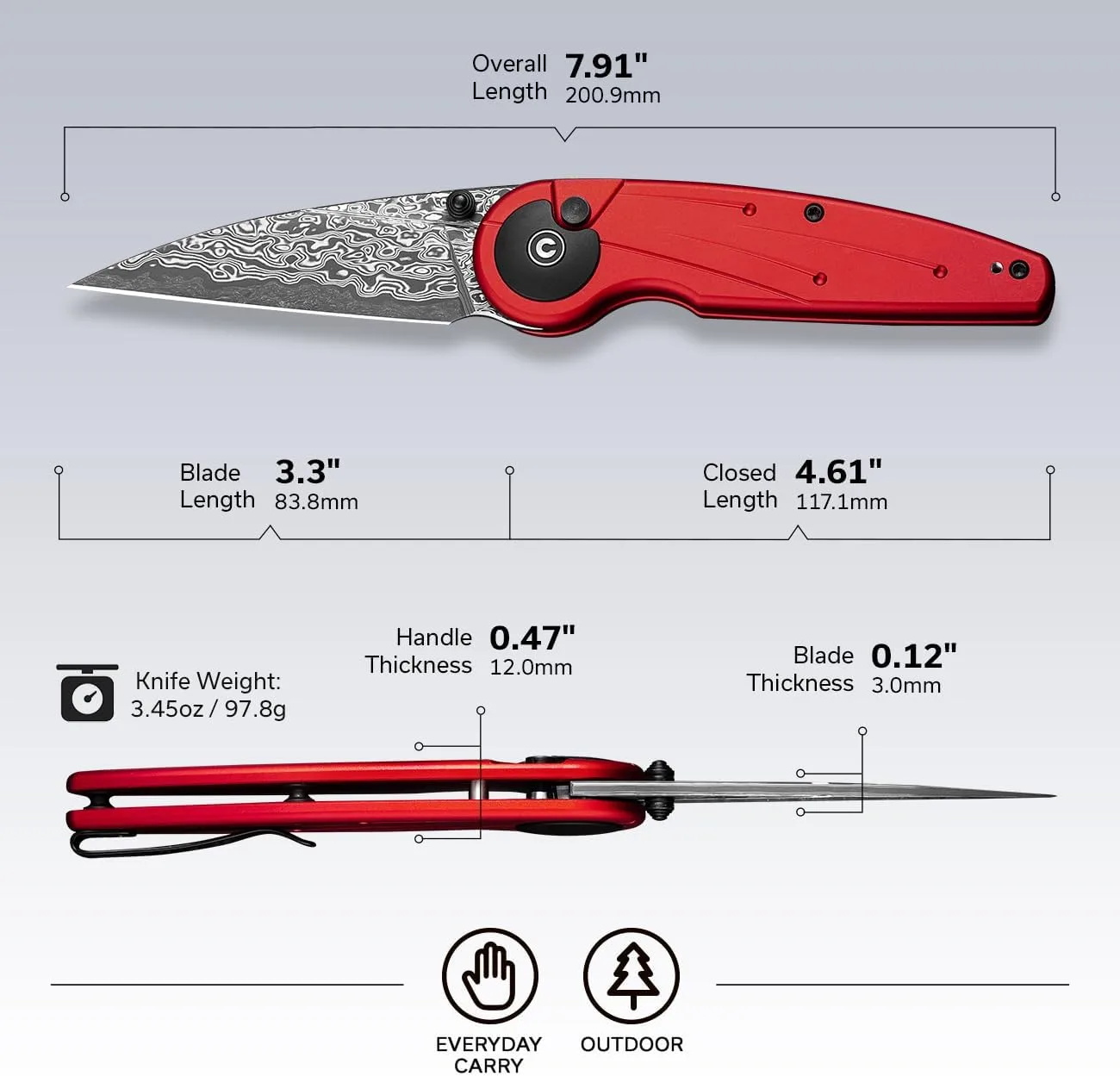 CIVIVI Starflare Pocket Knife, 3.3\" Folding Button Lock