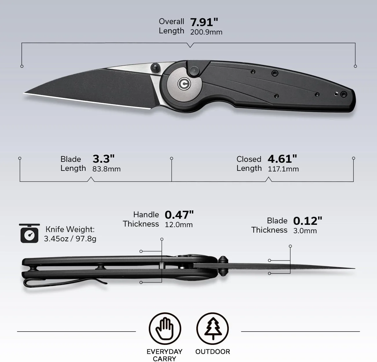 CIVIVI Starflare Pocket Knife, 3.3\" Folding Button Lock