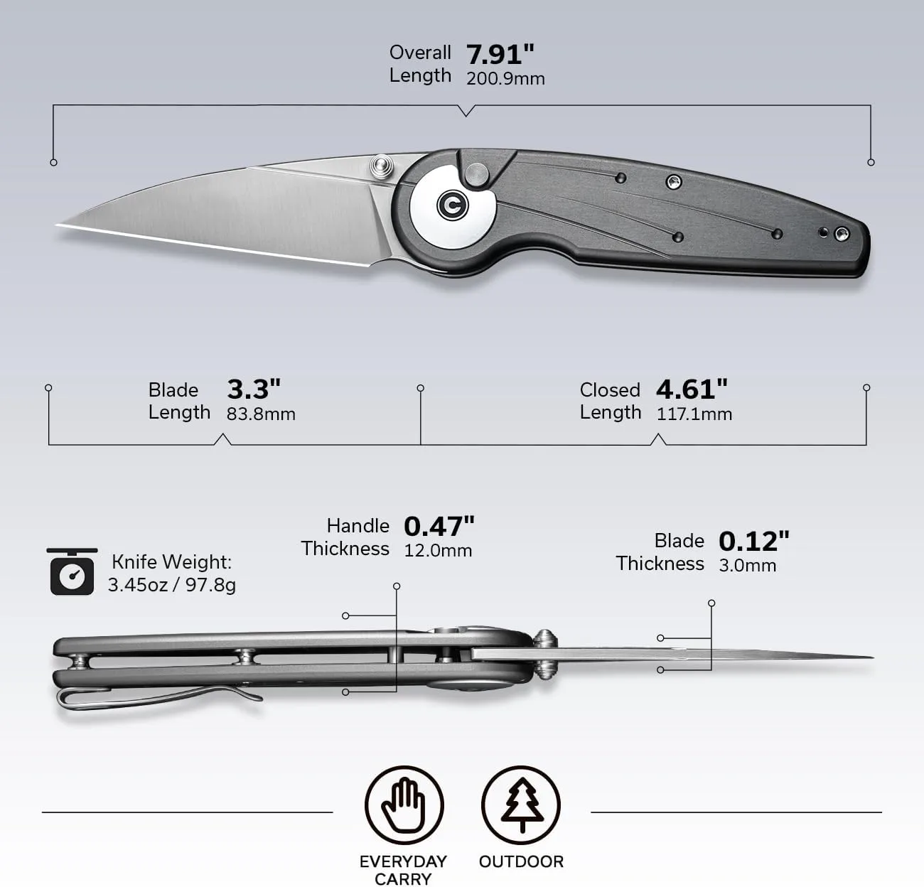 CIVIVI Starflare Pocket Knife, 3.3\" Folding Button Lock