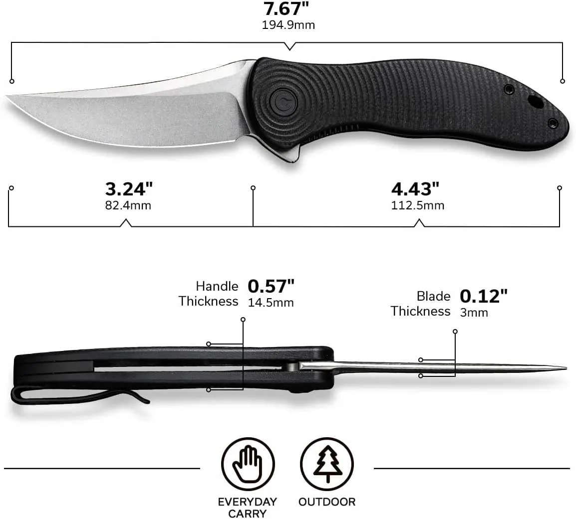 CIVIVI Synergy3 Pocket Knife - 3.24 Nitro-V Stonewashed Black G10