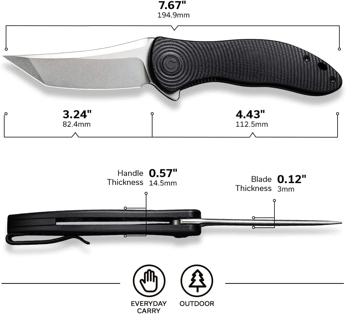 CIVIVI Synergy3 Pocket Knife - 3.24 Nitro-V Stonewashed Black G10