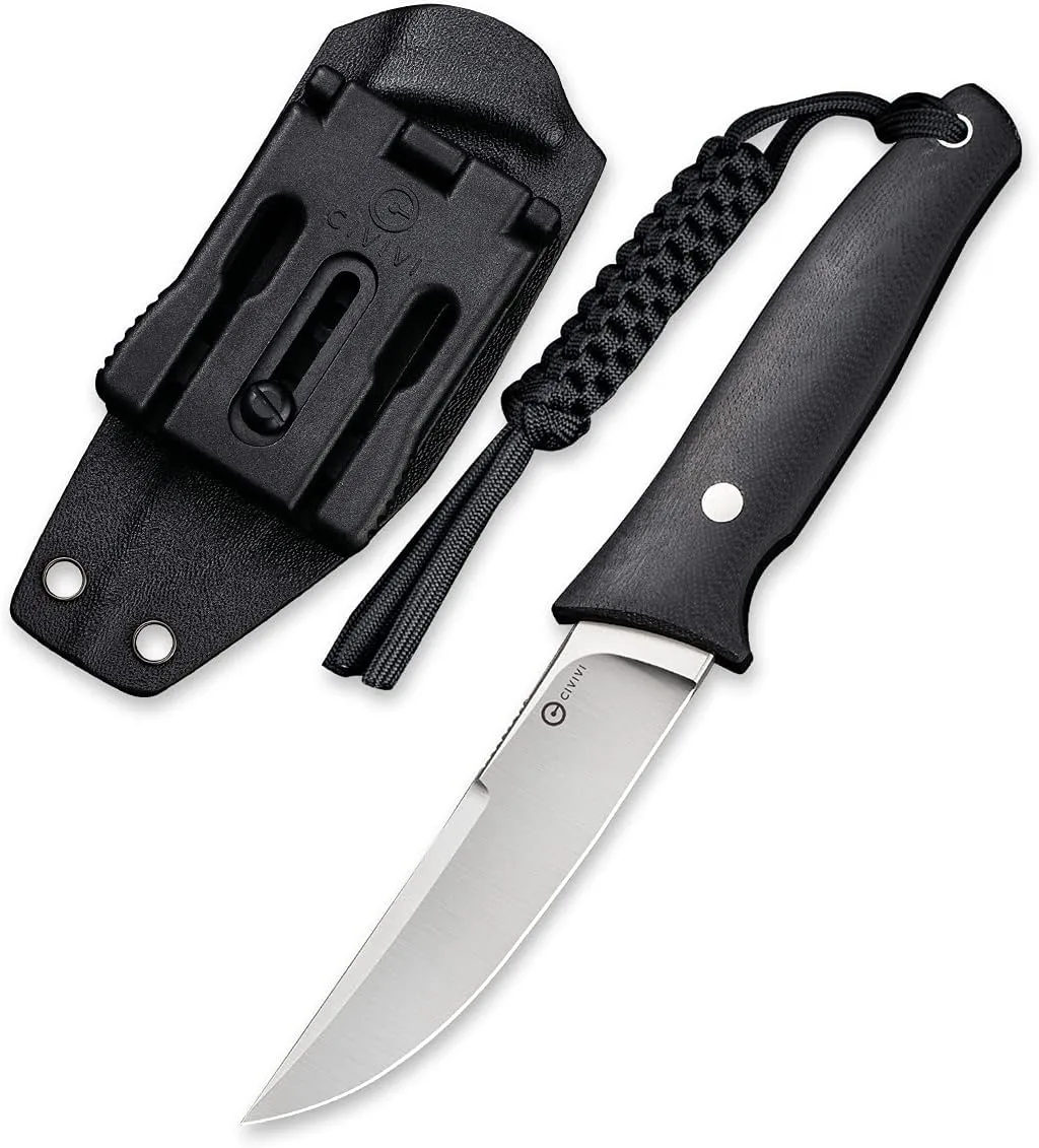 CIVIVI Tamashii Fixed Blade Knife with 4.07’’ D2 Blade G10 Handle, Kydex Sheath, T-clip for EDC Outdoor Carry C19046-1 Black