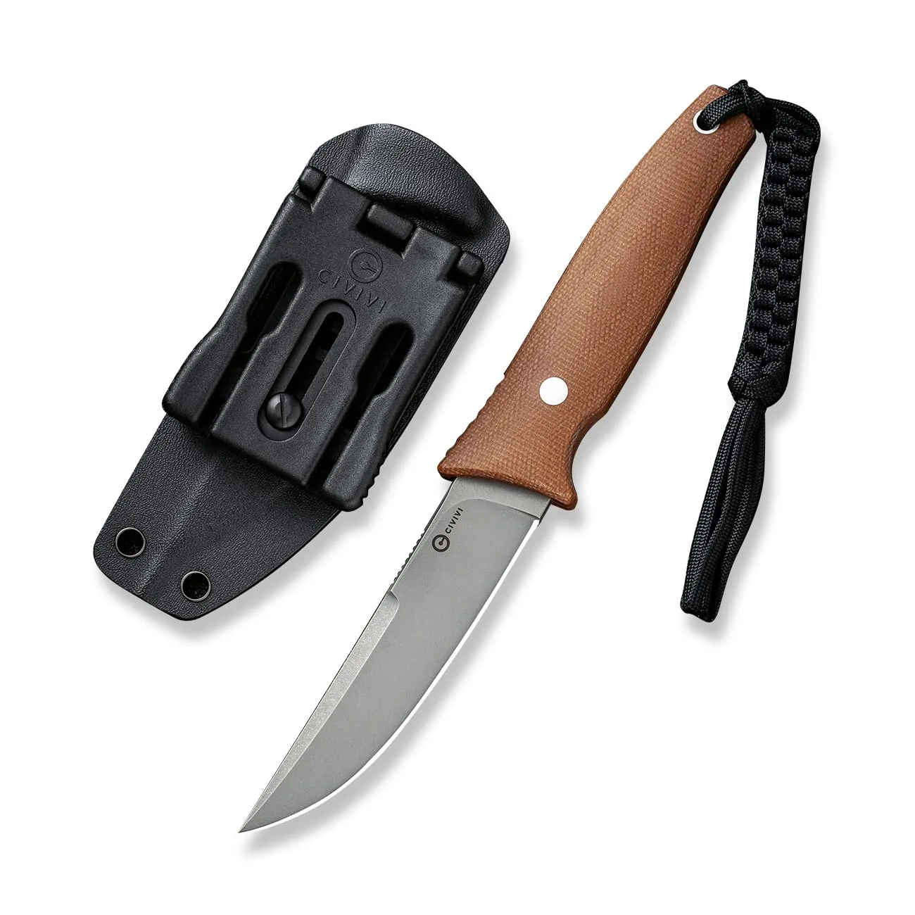 CIVIVI Tamashii Fixed Blade Knife, 4.07" D2 Blade Canvas Micarta Handle with A Kydex Sheath, T-clip