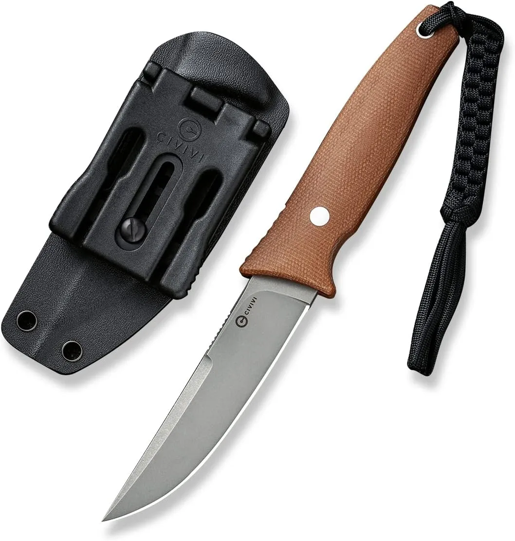 CIVIVI Tamashii Fixed Blade Knife, 4.07" D2 Blade Canvas Micarta Handle with A Kydex Sheath, T-clip