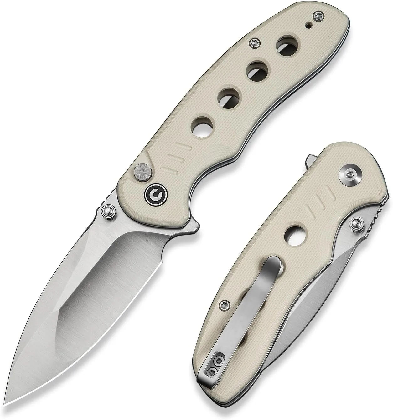 CIVIVI Triptych Folding Pocket Knife, 2.97in 14C28N Blade, G10 Handle, Button Lock