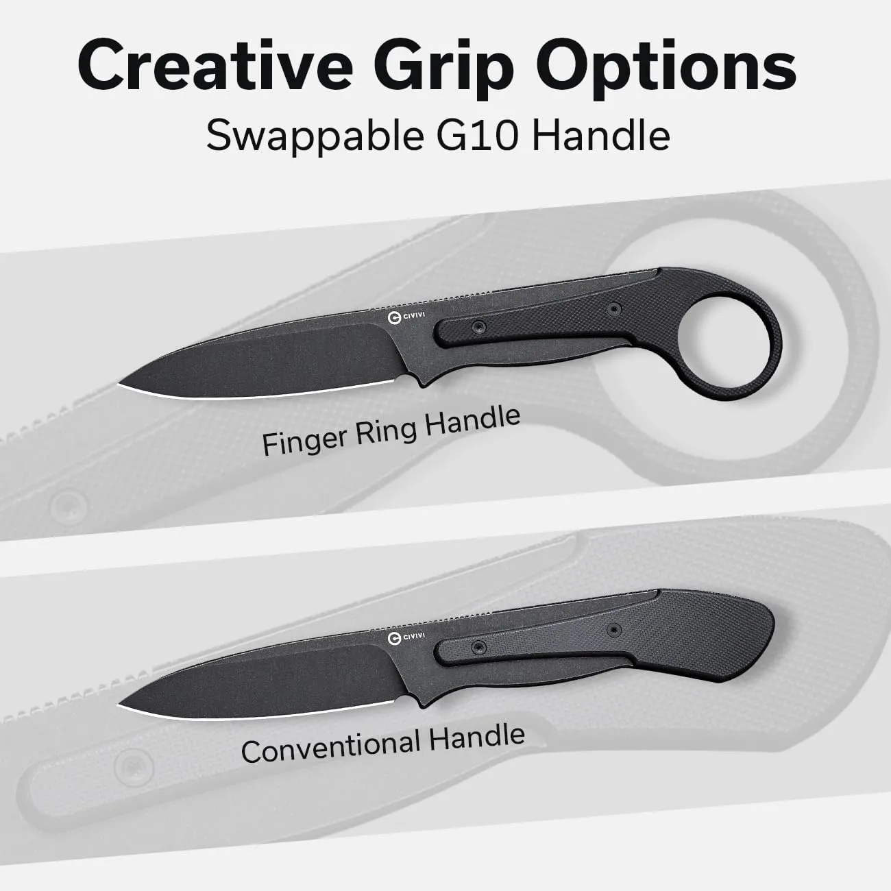 CIVIVI Varius Fixed Blade Knife with a Kydex Sheath, a Finger Ring and Conventional Handle