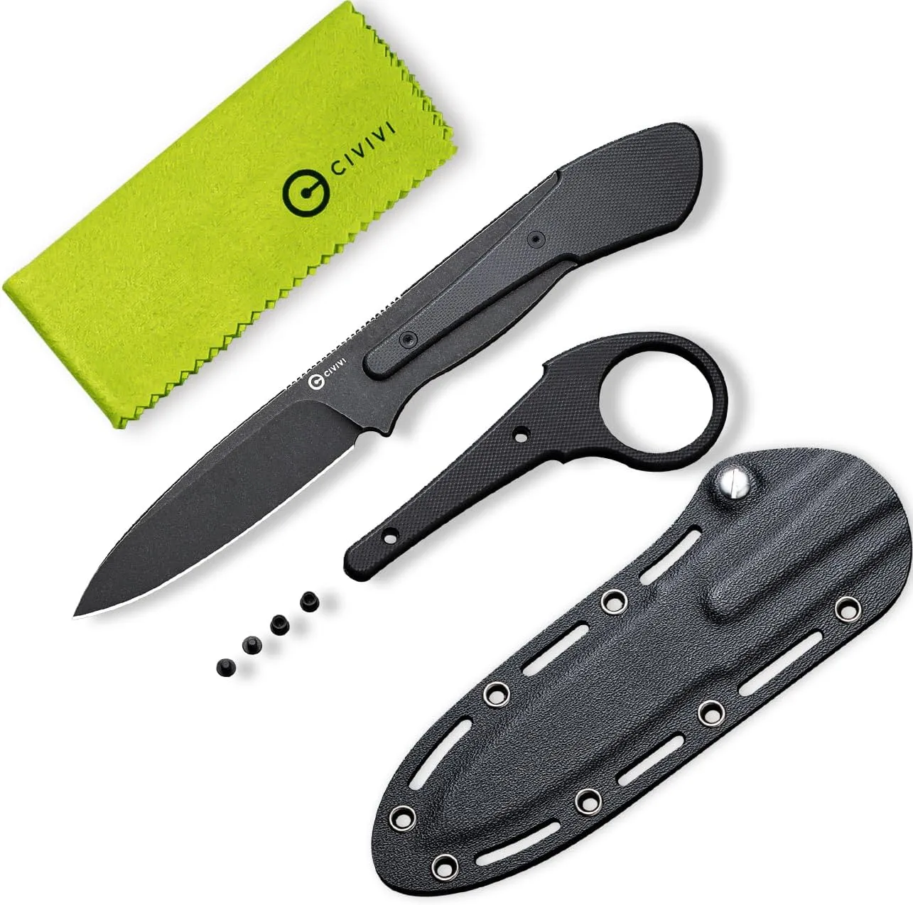 CIVIVI Varius Fixed Blade Knife with a Kydex Sheath, a Finger Ring and Conventional Handle