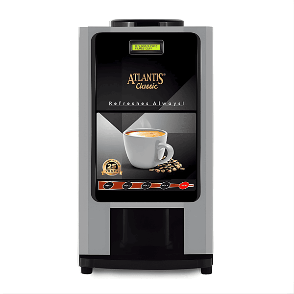 Front view of an Atlantis Classic coffee machine with three dispensing nozzles and a drip tray.