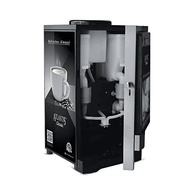 Durable Atlantis Classic 2 Lane hot drink machine installed in a modern office breakroom.