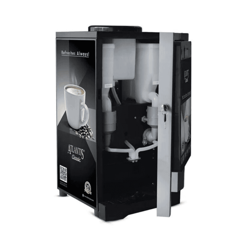 Durable Atlantis Classic 2 Lane hot drink machine installed in a modern office breakroom.