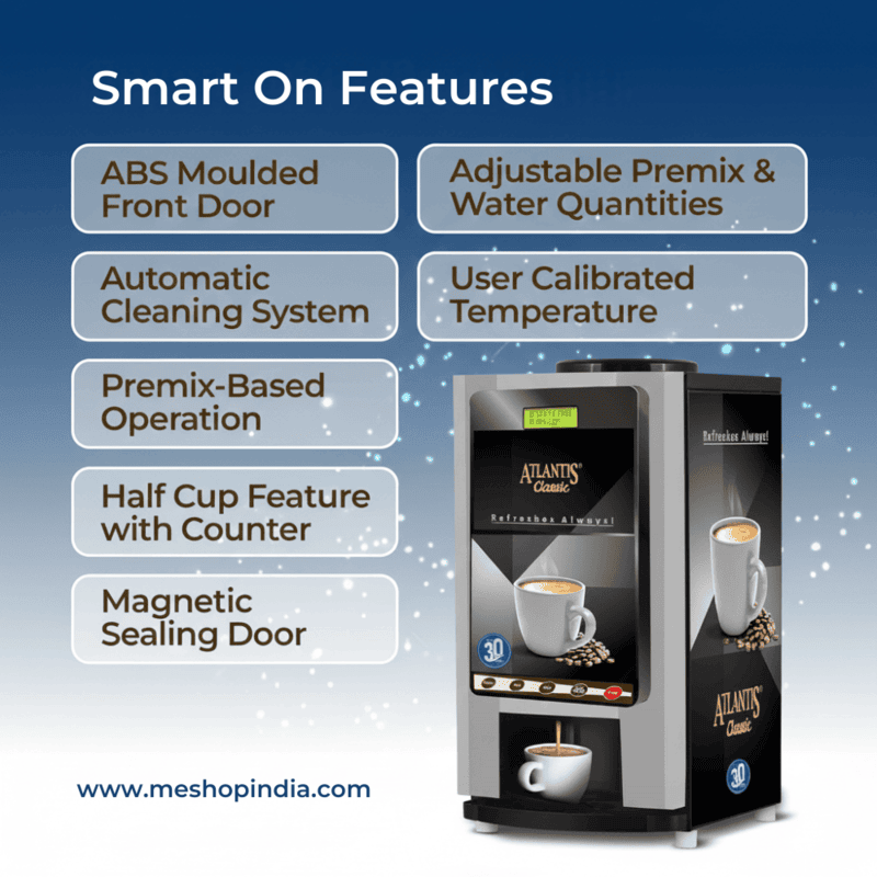 Close-up of the digital display and interface on an Atlantis Classic 2 Lane beverage machine.