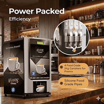 Red Atlantis Classic tea and coffee machine with four dispensing lanes.