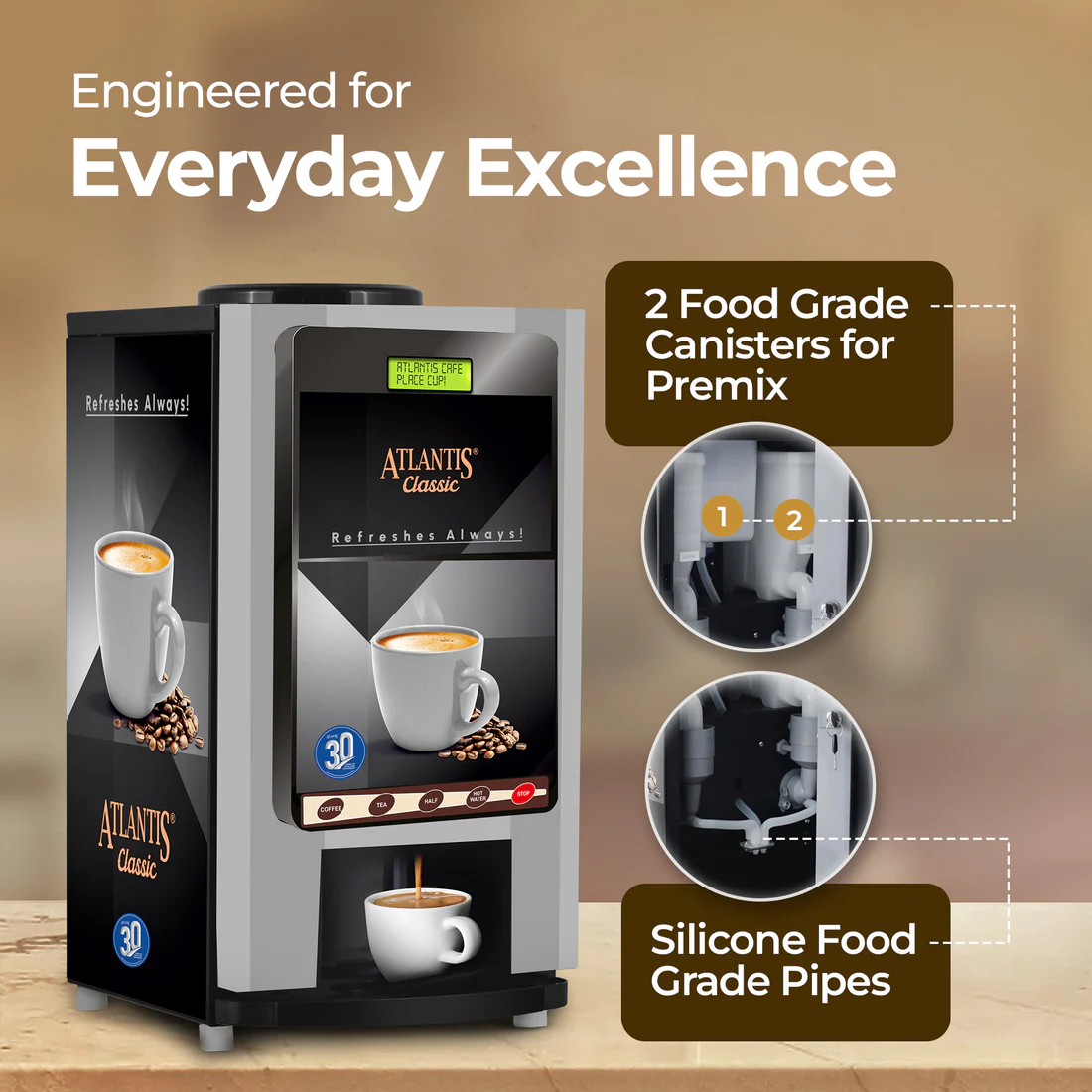 Atlantis Classic 2 lane Tea and Coffee vending machine-2 liter Atlantis Classic 2 lane Tea and Coffee vending machine-2 liter