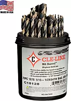 Cle-Line C18128 Bit Barrel Style 1878 High Speed Steel Jobber Length Drill Set, Black and Gold Finish, 1/16" - 1/2" Size