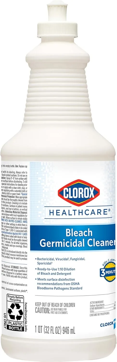 Clorox Healthcare Bleach Germicidal Cleaner, 32 fl oz, Case of 6