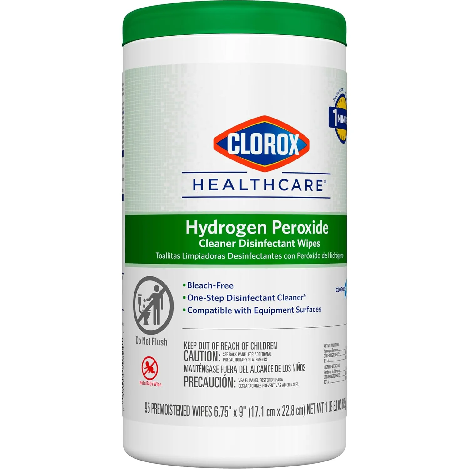Clorox Healthcare Hydrogen Peroxide Cleaner Disinfectant Wipes, 6.75" x 9", 95 Count (Package May Vary) 95 Count (Pack of 1)