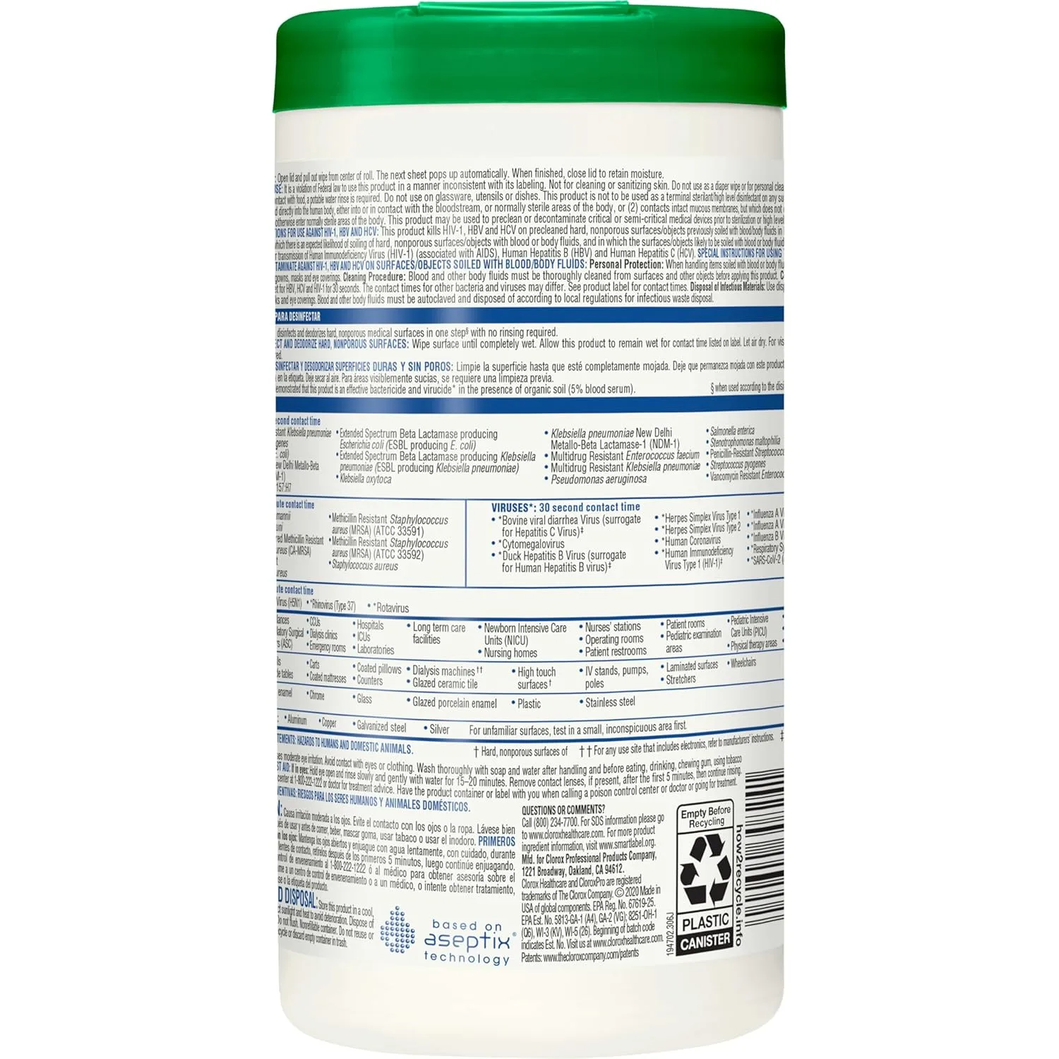 Clorox Healthcare Hydrogen Peroxide Cleaner Disinfectant Wipes, 6.75" x 9", 95 Count (Package May Vary) 95 Count (Pack of 1)