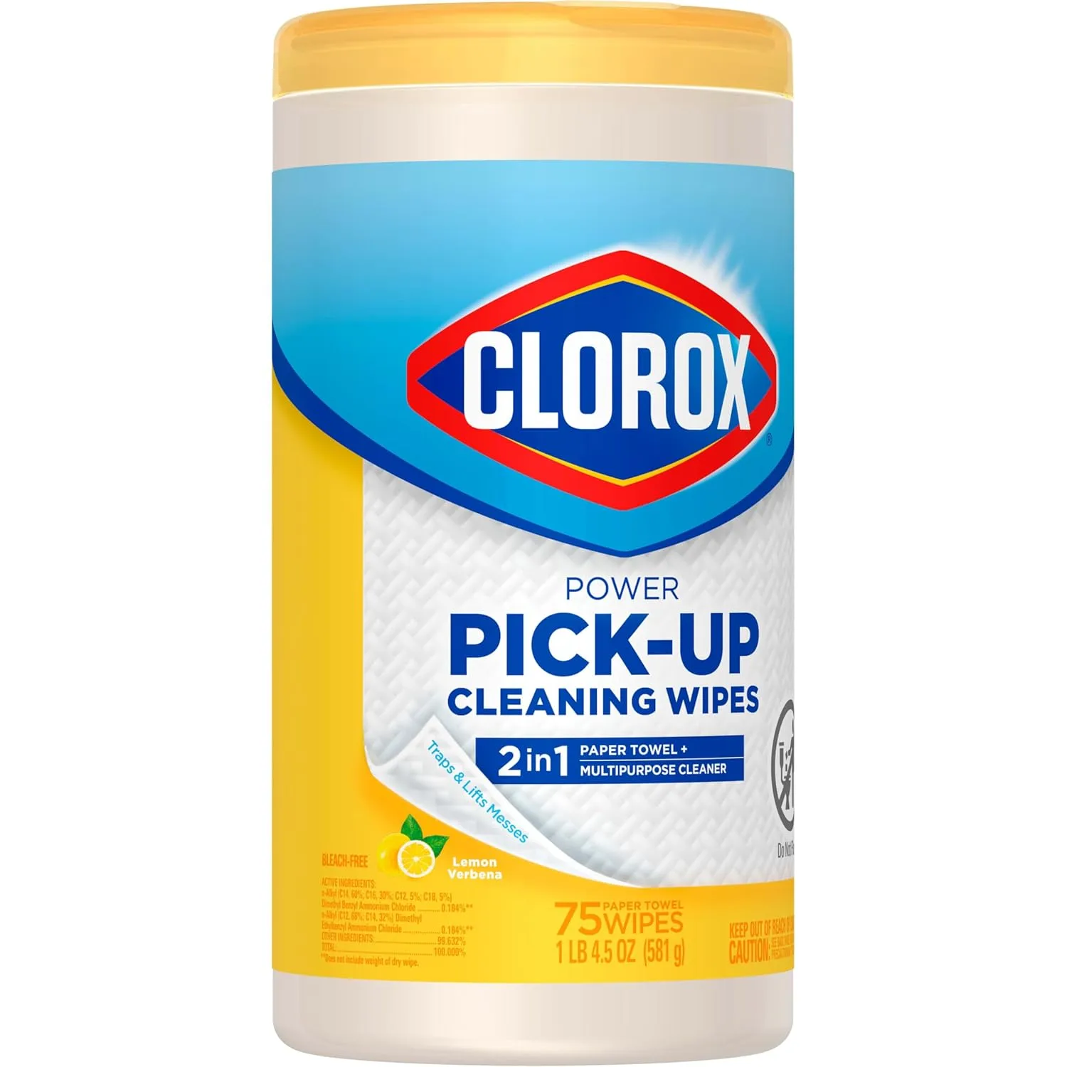 CLOROX Power Pick-Up Cleaning Wipes, Lemon Verbena - 75 Count