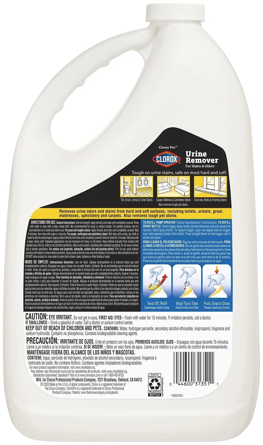 CloroxPro Urine Remover for Stains and Odors Refill, 128 Ounces (Package May Vary)
