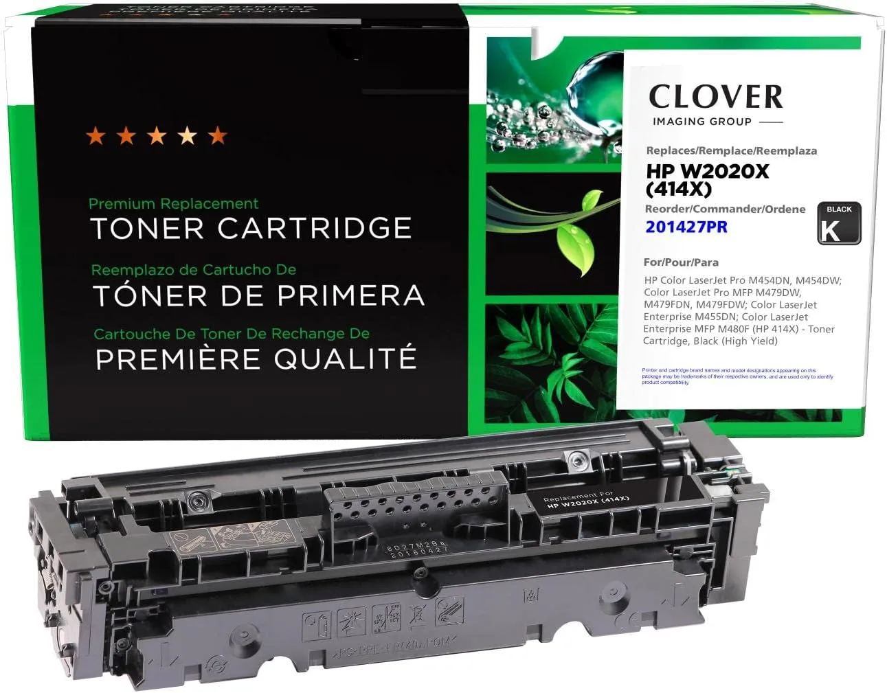 Clover Remanufactured High Yield Toner Cartridge (Reused OEM Chip) Replacement for HP 414X (W2020X) Black