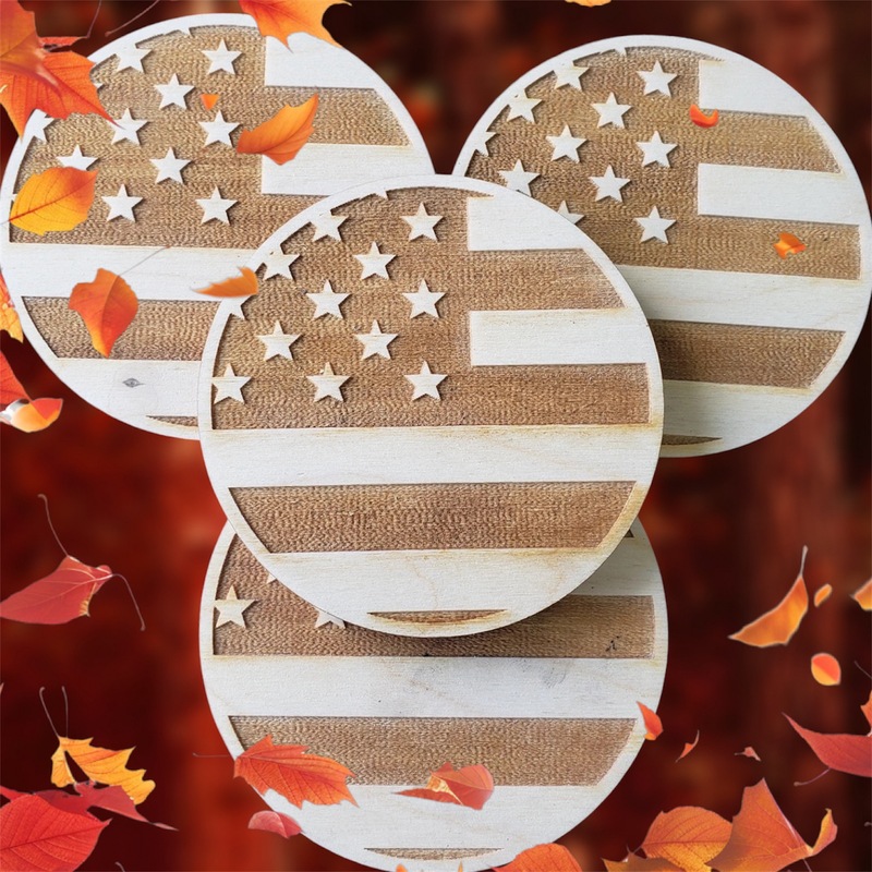 United States Flag Coaster 4"; Set of 8