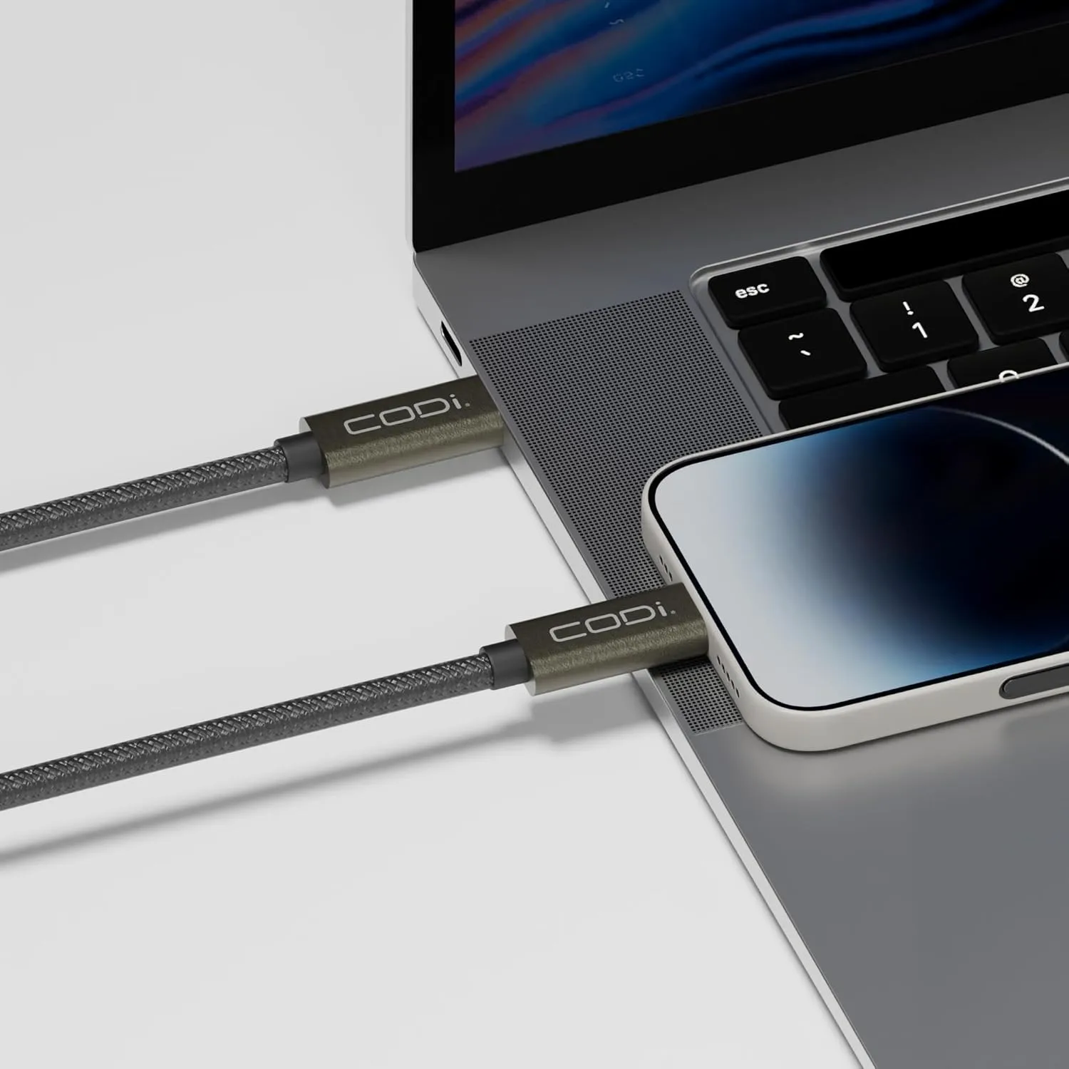 CODi 3ft USB-C to USB-C Braided Nylon Charging Cable | Fast Charge & Sync | Durable Aluminum Housing