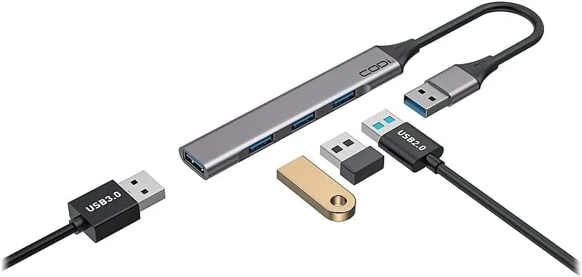 CODi USB-A 4-Port Hub - for Computer - USB Type A - 4 x USB Ports - 1 x USB 2.0 - 2 x USB 3.0 - Gray - Wired