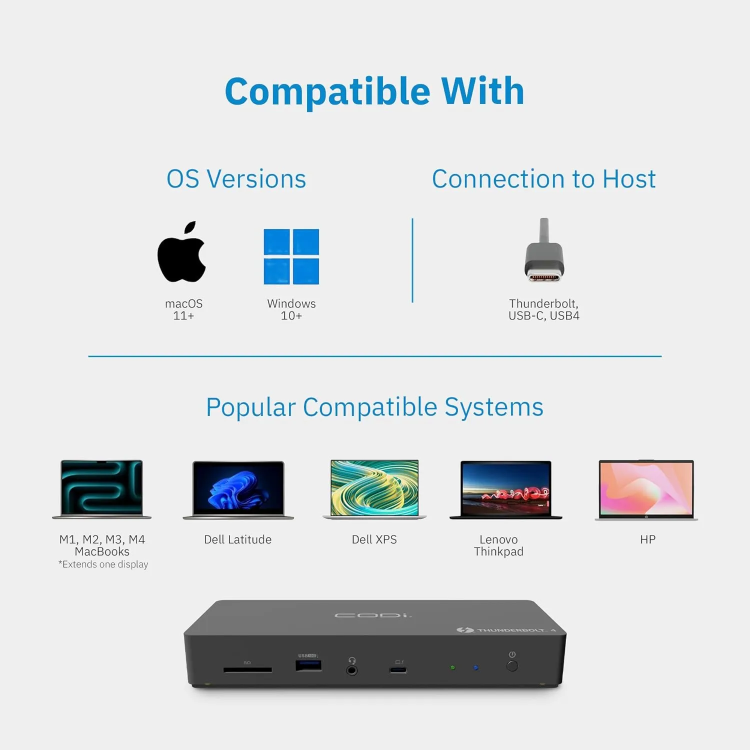 CODi Centro T4 10-in-1 Thunderbolt 4 Docking Station - Charging Capability - Memory Card Reader - SD - DSTB4101