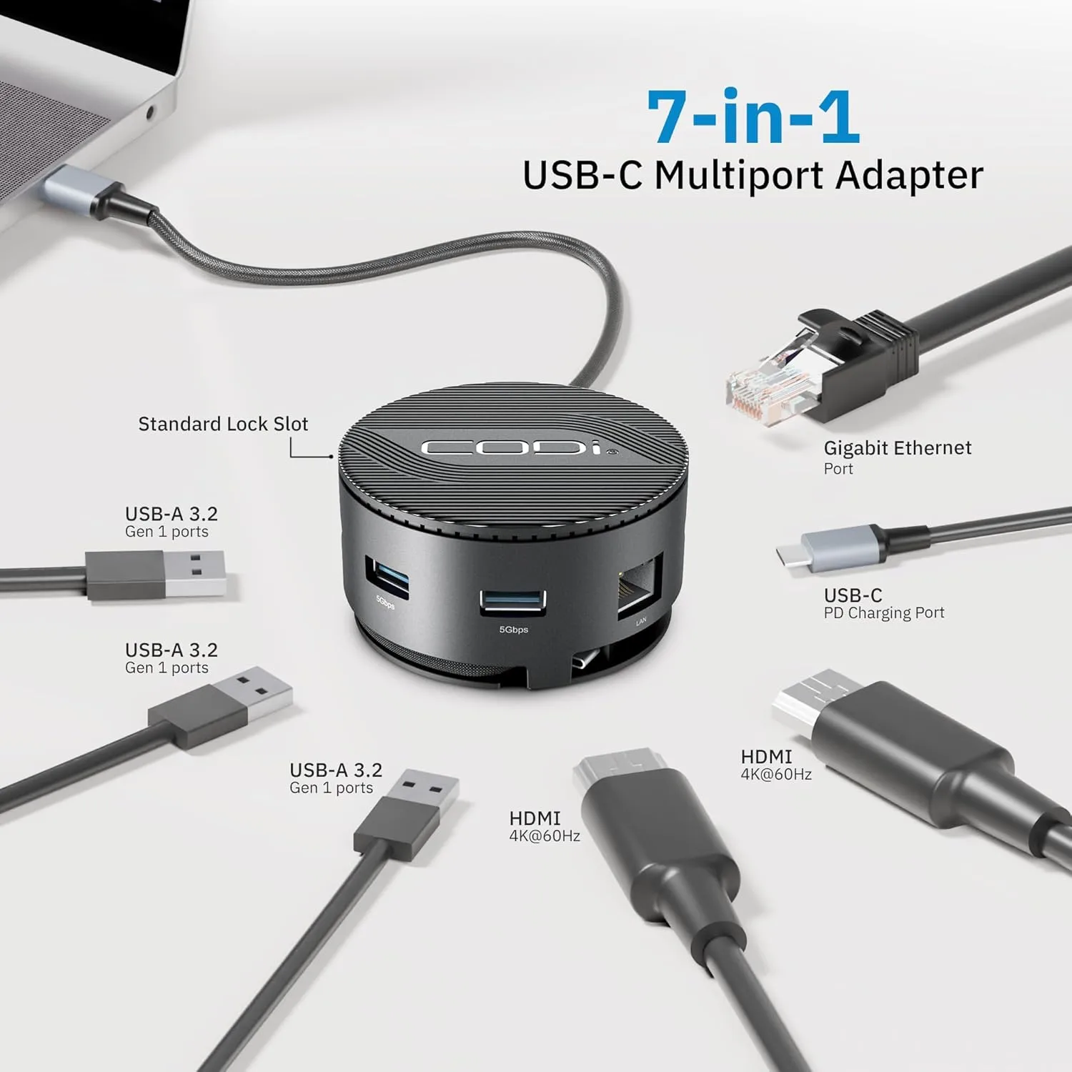 CODi CentroM3 Multi-Port USB-C Docking Station – 4K Dual HDMI, Gigabit Ethernet, 3 USB-A 3.2 Ports, PD Charging