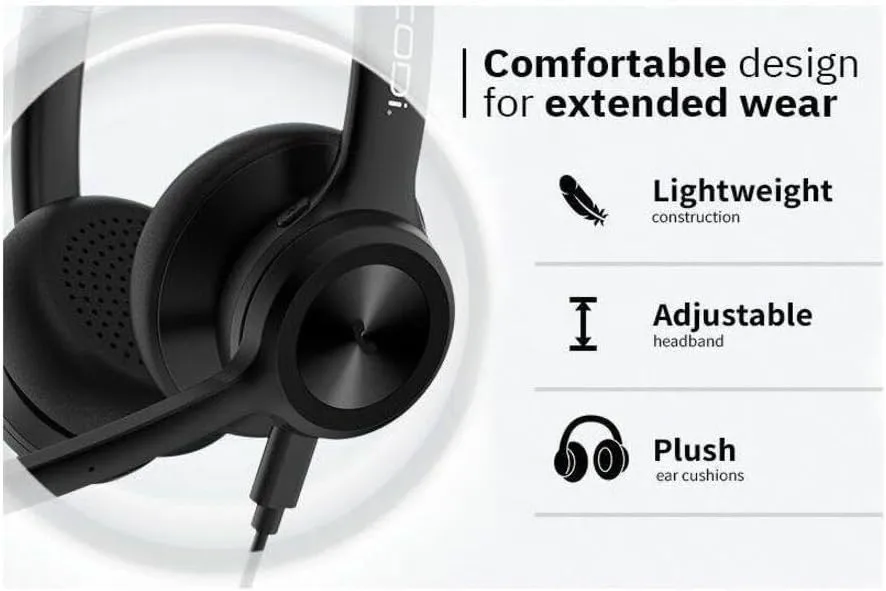 CODi CLARO Wired Stereo Dual Ear Headset w/ AI ENC Microphone - Stereo - USB Type C - Wired - Over-the-Head - A04618