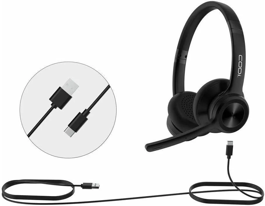 CODi CLARO Wired Stereo Dual Ear Headset w/ AI ENC Microphone - Stereo - USB Type C - Wired - Over-the-Head - A04618