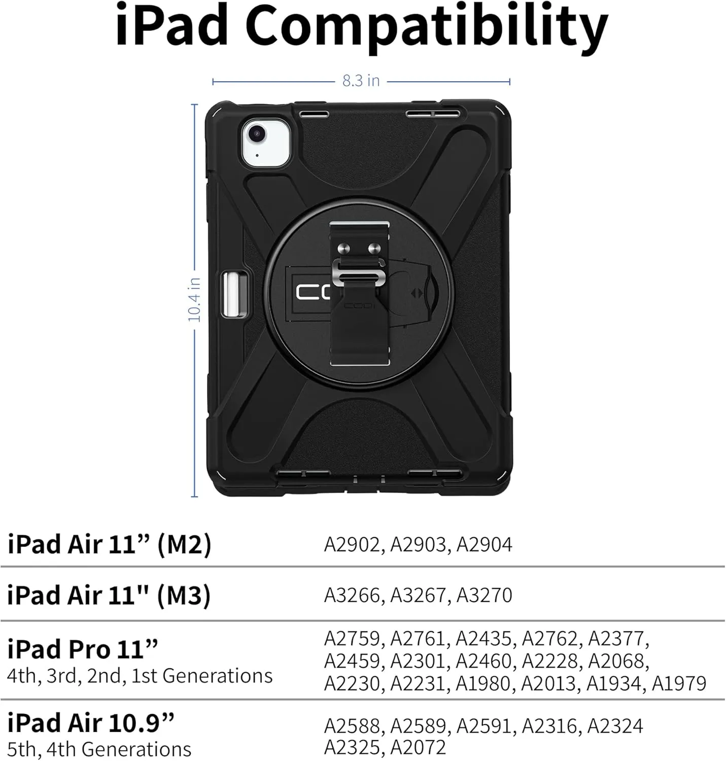 CODi Rugged Case for iPad Air 11" (M2, M3), iPad Pro 11" (4th/3rd/2nd/1st Gen)