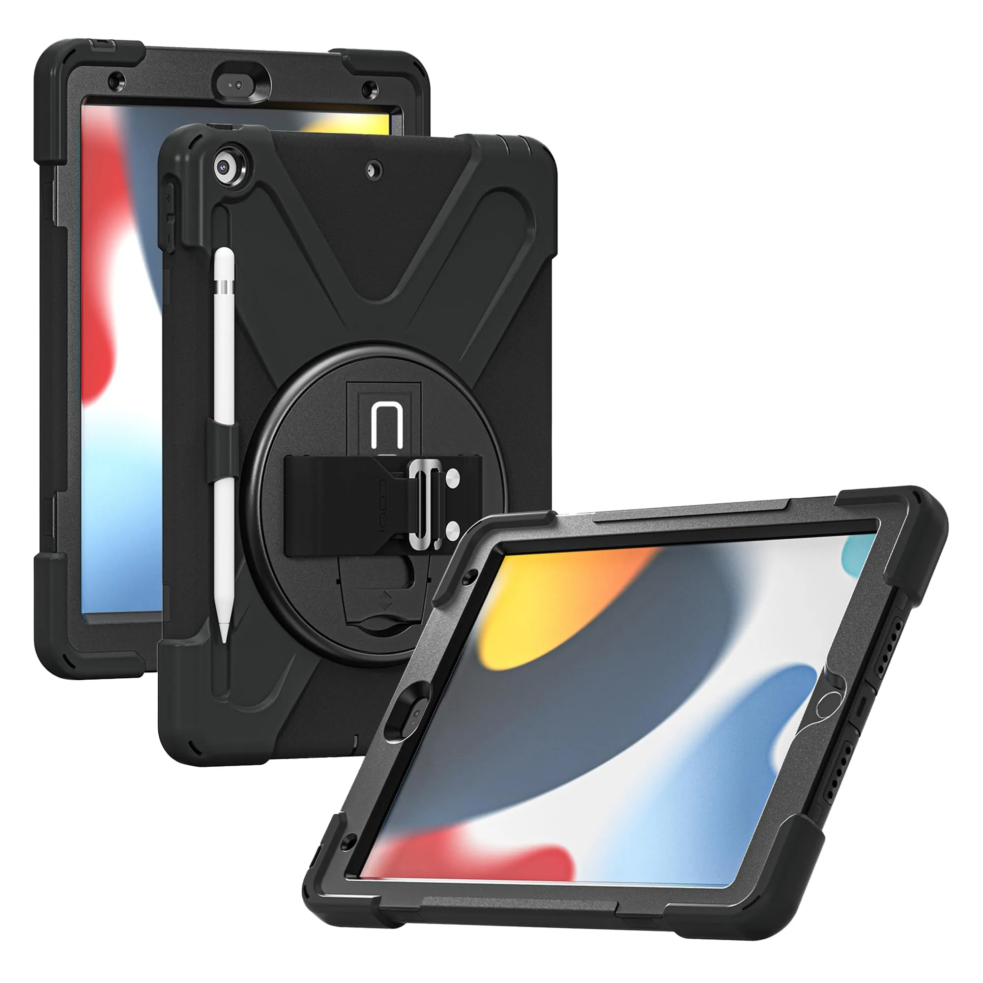 CODi Rugged iPad 10.2" Case for 9th, 8th, 7th Gen – Shockproof Protective Cover with Kickstand, Hand/Shoulder Strap