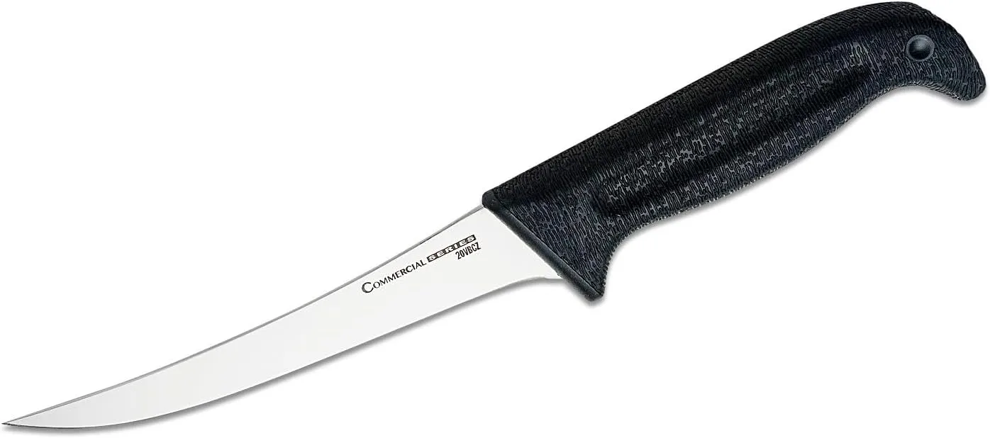 Cold Steel Commercial Series 6" Stiff Curved German 4116 Stainless Steel Fixed Blade Trailing Point Narrow Game & Fish