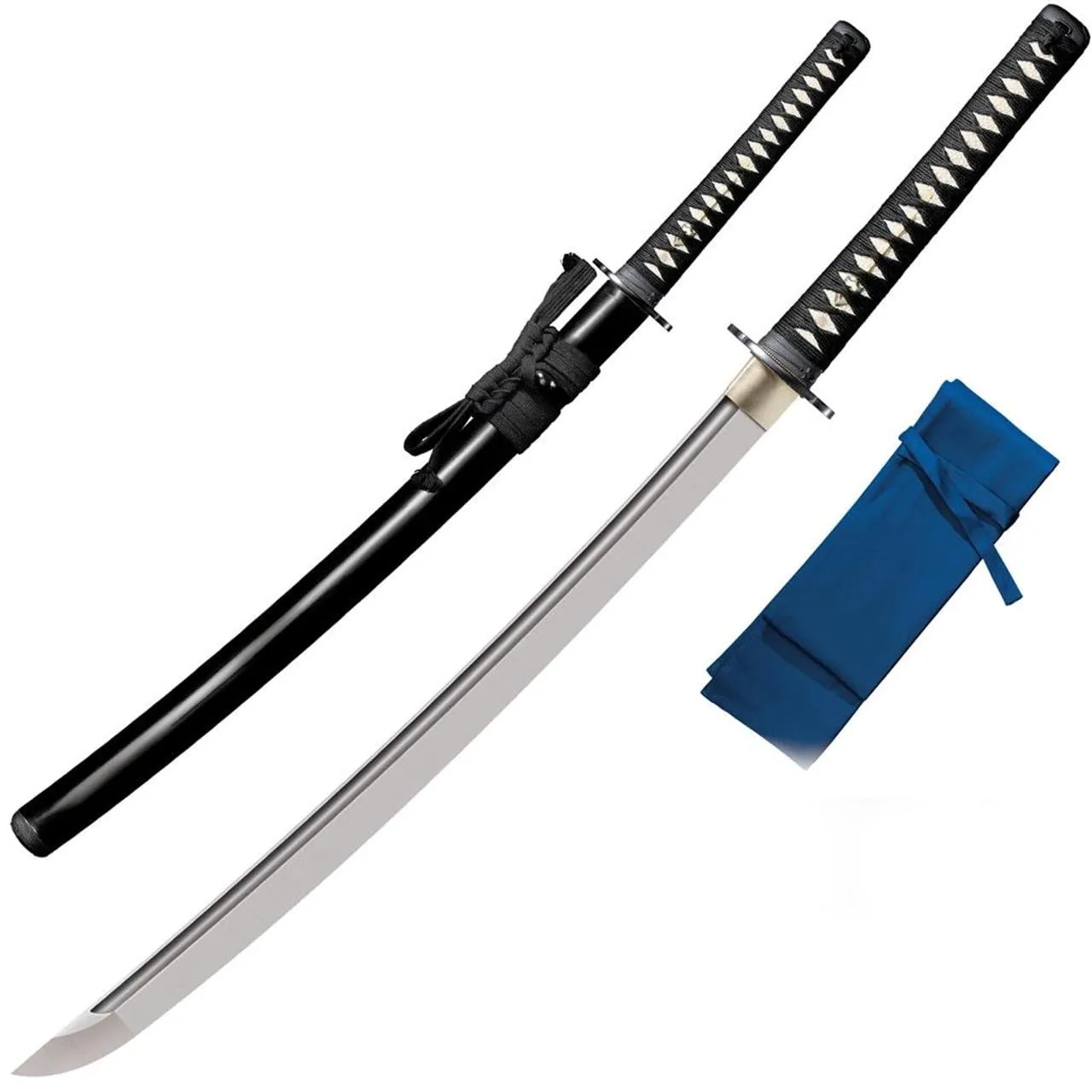 Cold Steel Warrior Series Katana Samurai Sword with Ray Skin Handle, Black Lacquered Wood Scabbard