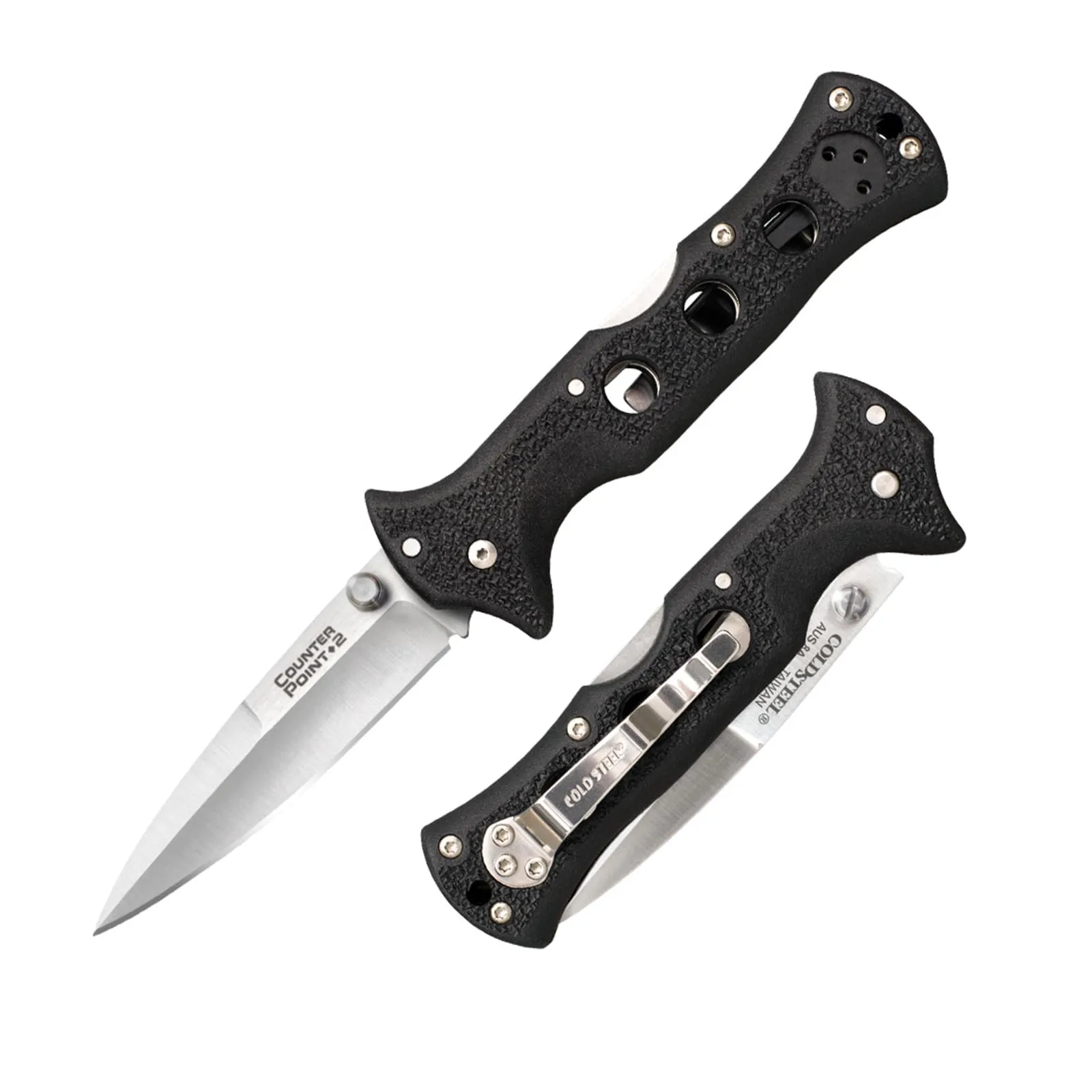 COLD STEEL Counter Point 2 3" Japanese AUS8A Razor-Sharp Blade 3.875" Griv-Ex Handle Narrow Blade Folding Knife withTri-Ad