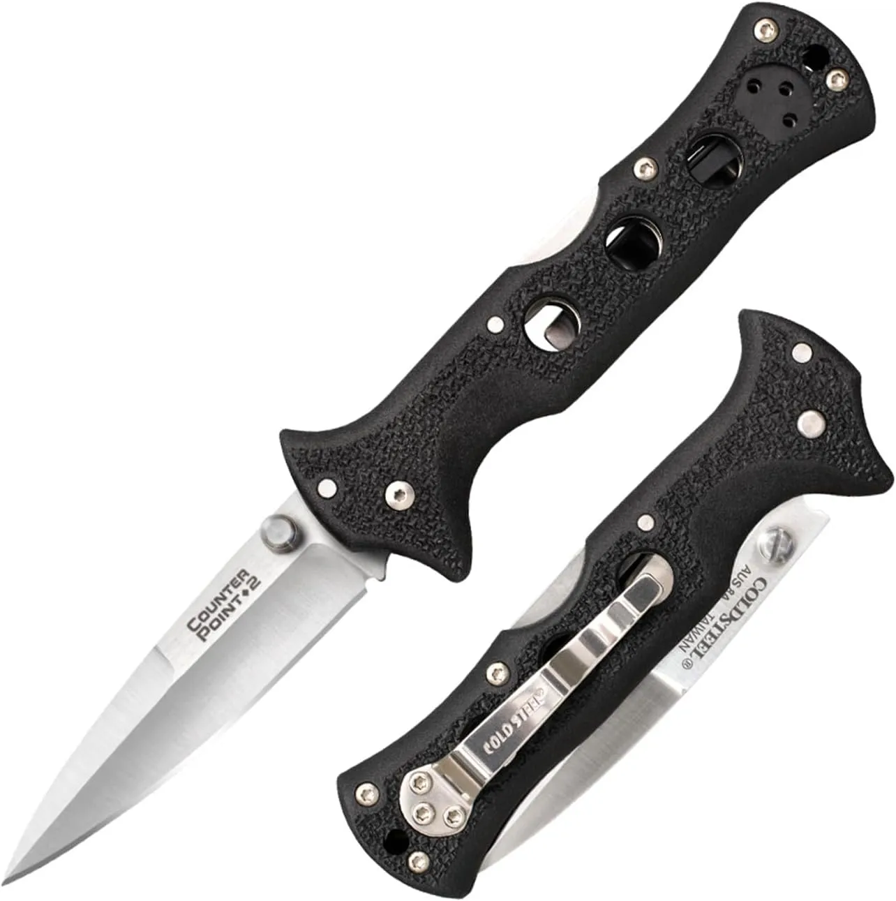 COLD STEEL Counter Point 2 3" Japanese AUS8A Razor-Sharp Blade 3.875" Griv-Ex Handle Narrow Blade Folding Knife withTri-Ad