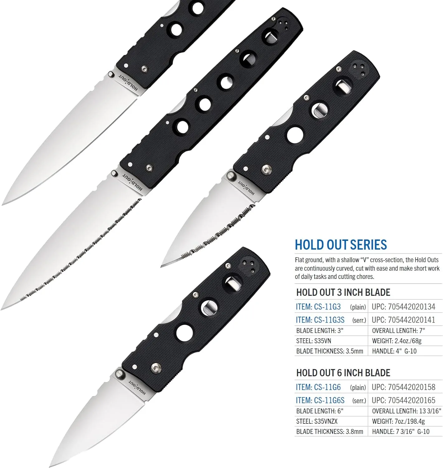 COLD STEEL Hold Out 3" S35VN Folding Pocket Knife with G-10 Handle and Tri-Ad Lock