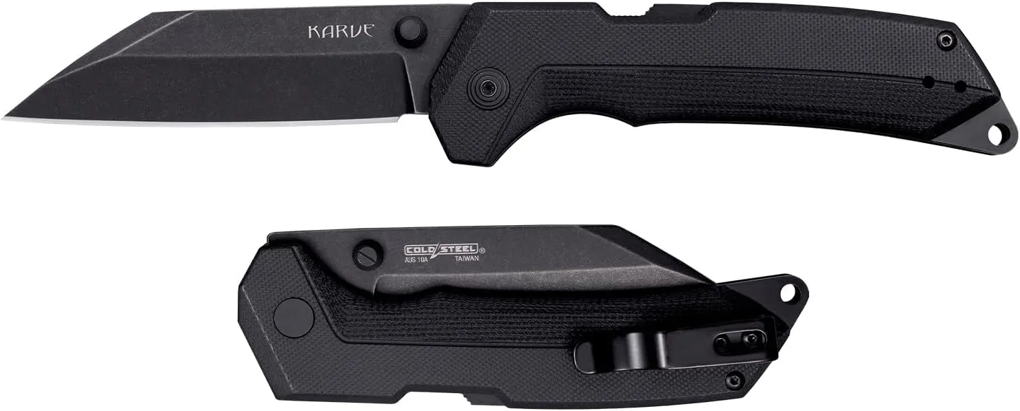 Cold Steel Karve 3.75" AUS10A Razor-Sharp Blade 4.875" G-10 Handle Everyday Carry Outdoor Tactical Folding Knife w/Atlas Lock
