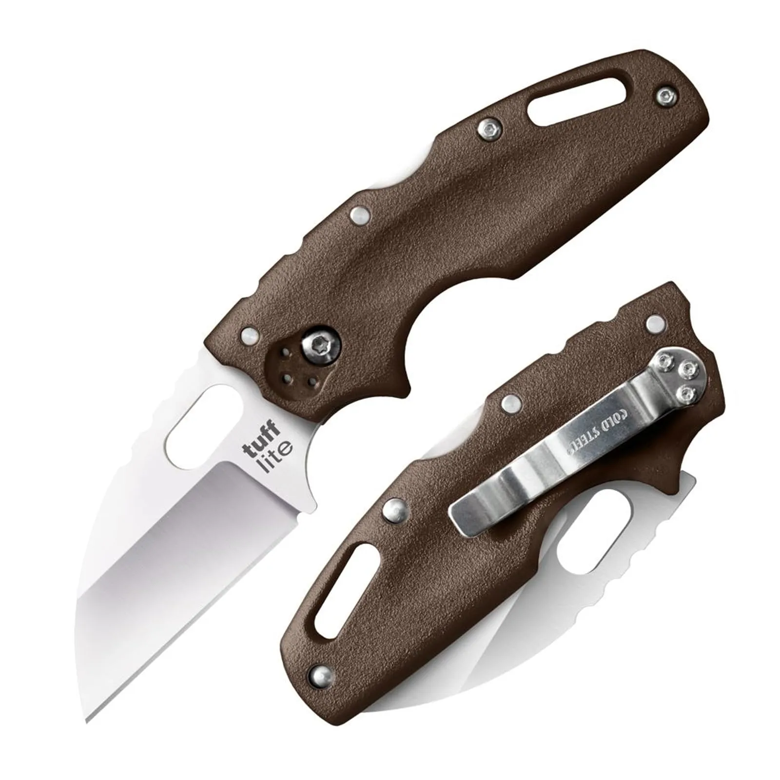 Cold Steel Tuff Lite 2.5" AUS8A Sheepsfoot Razor-Sharp Plain Blade 3.5" Griv-Ex FDE Handle Pocket Folding Knife, Blister Pack