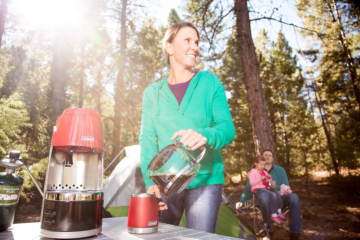 Coleman QuikPot 10-Cup Propane Coffee Maker, 4500 BTUs Brews 10 Cups in 18 Mins, Efficient Coffee Brewer for Camping