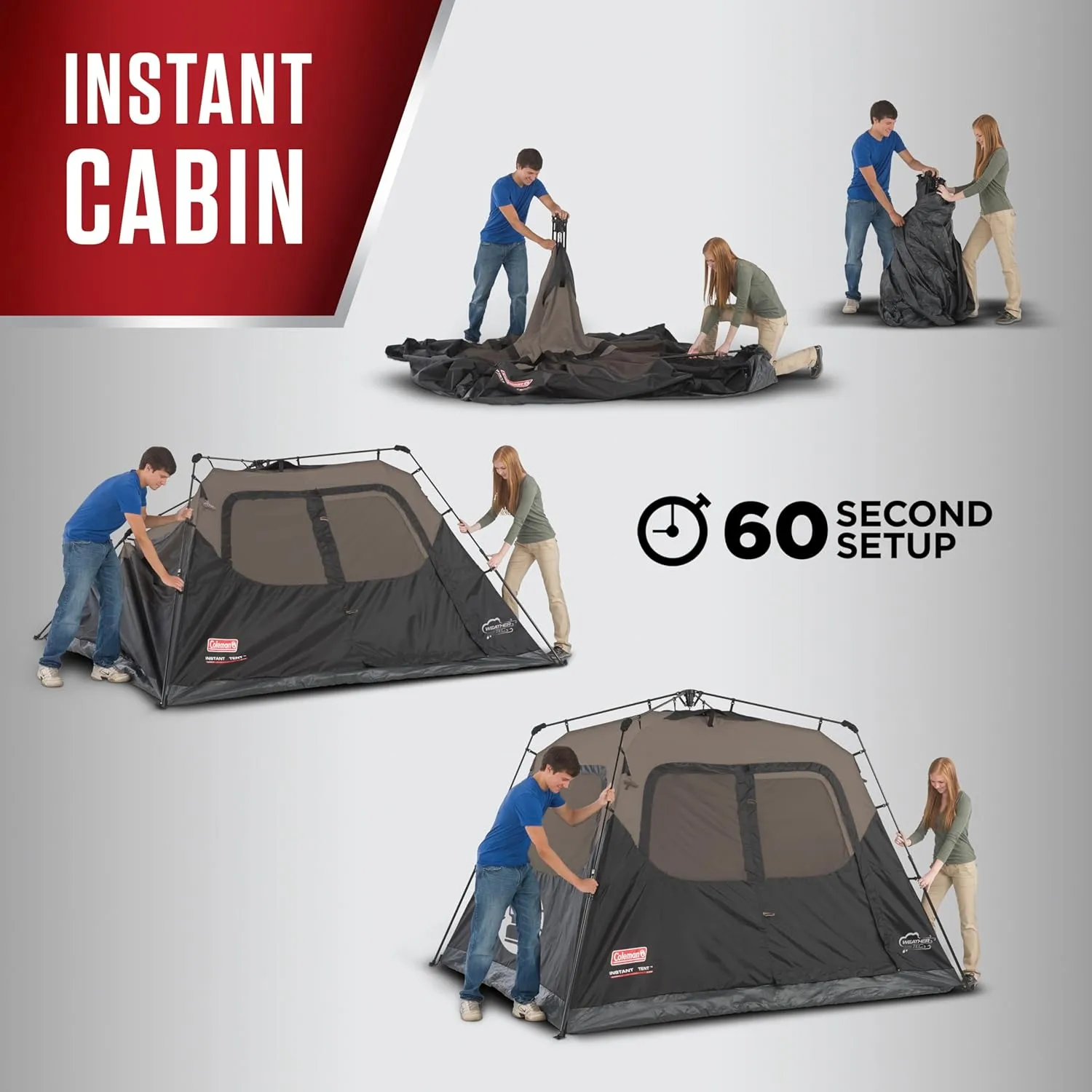 Coleman Instant Tent with 1-Minute Setup, 4/6/8/10 Person Tent with Pre-Attached Poles, Air Vent