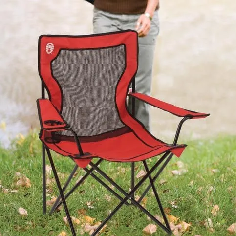 Coleman Broadband Mesh Quad Camping Chair with Carry Bag & Cup Holder, Cooling Mesh Back with Adjustable Arms