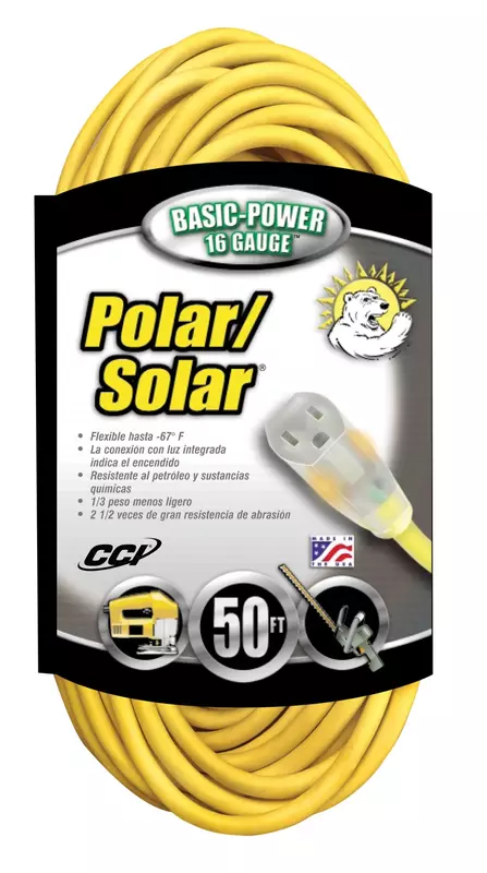 Coleman Cable 01288 50' 16/3 Polar Solar Outdoor Extension Cord W/Lighted End