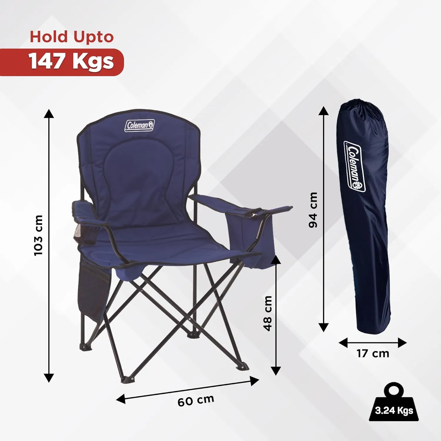 COLEMAN Portable Camping Chair with Built-In 4-Can Cooler, Cushioned Seat & Back
