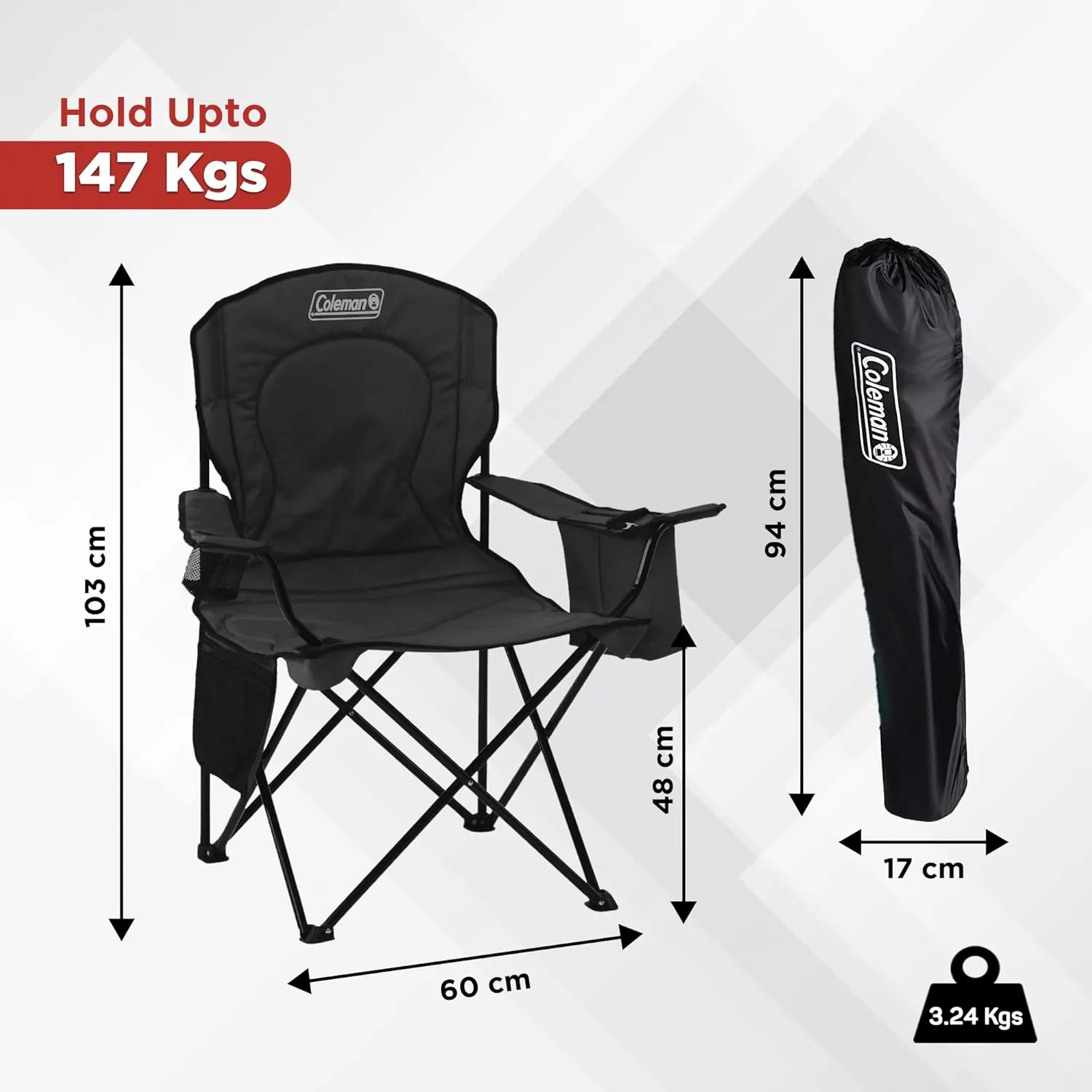 COLEMAN Portable Camping Chair with Built-In 4-Can Cooler, Cushioned Seat & Back