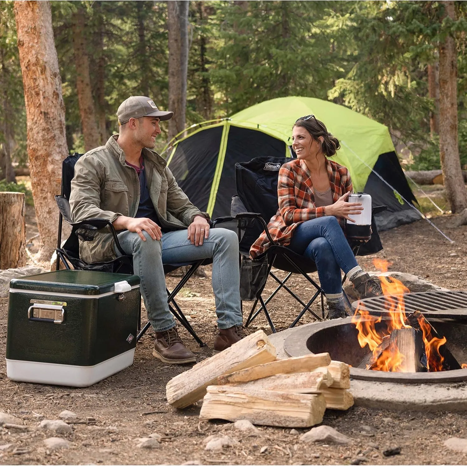 COLEMAN Portable Camping Chair with Built-In 4-Can Cooler, Cushioned Seat & Back